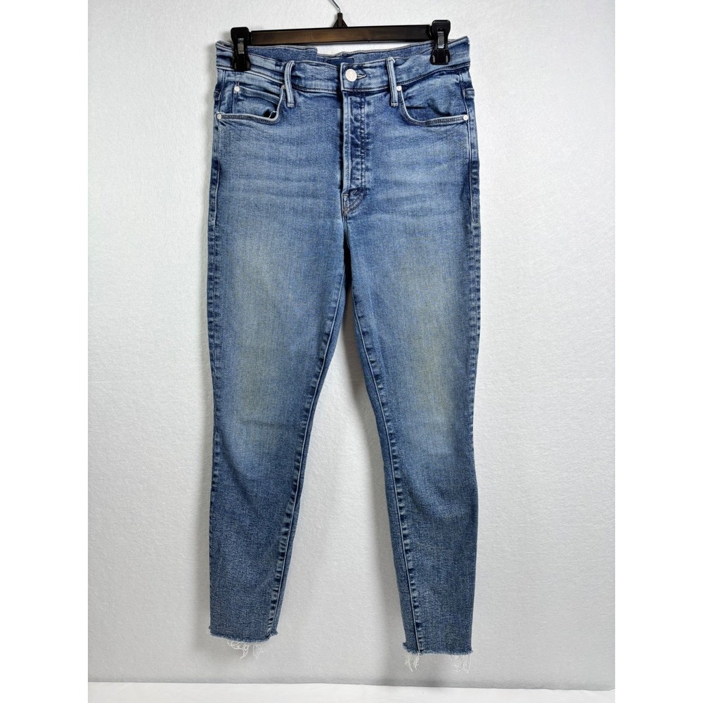 Mother High Rise Skinny Jeans Medium Wash Button Fly Raw Hem Size 28